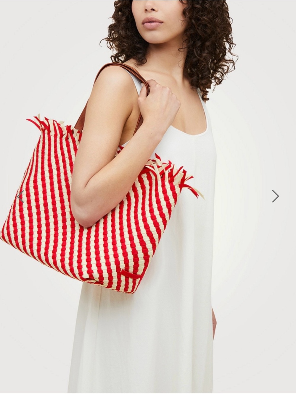 Medium Naghedi Havana Red and Cream Striped Woven Tote